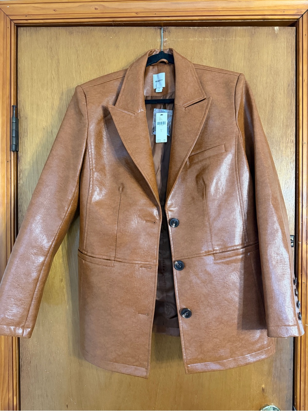 Maeve Tan Faux Leather Blazer Jacket